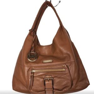 Genuine Michael Kors Fulton Brown Pebbled Leather Shoulder Bag Hobo Tote brown